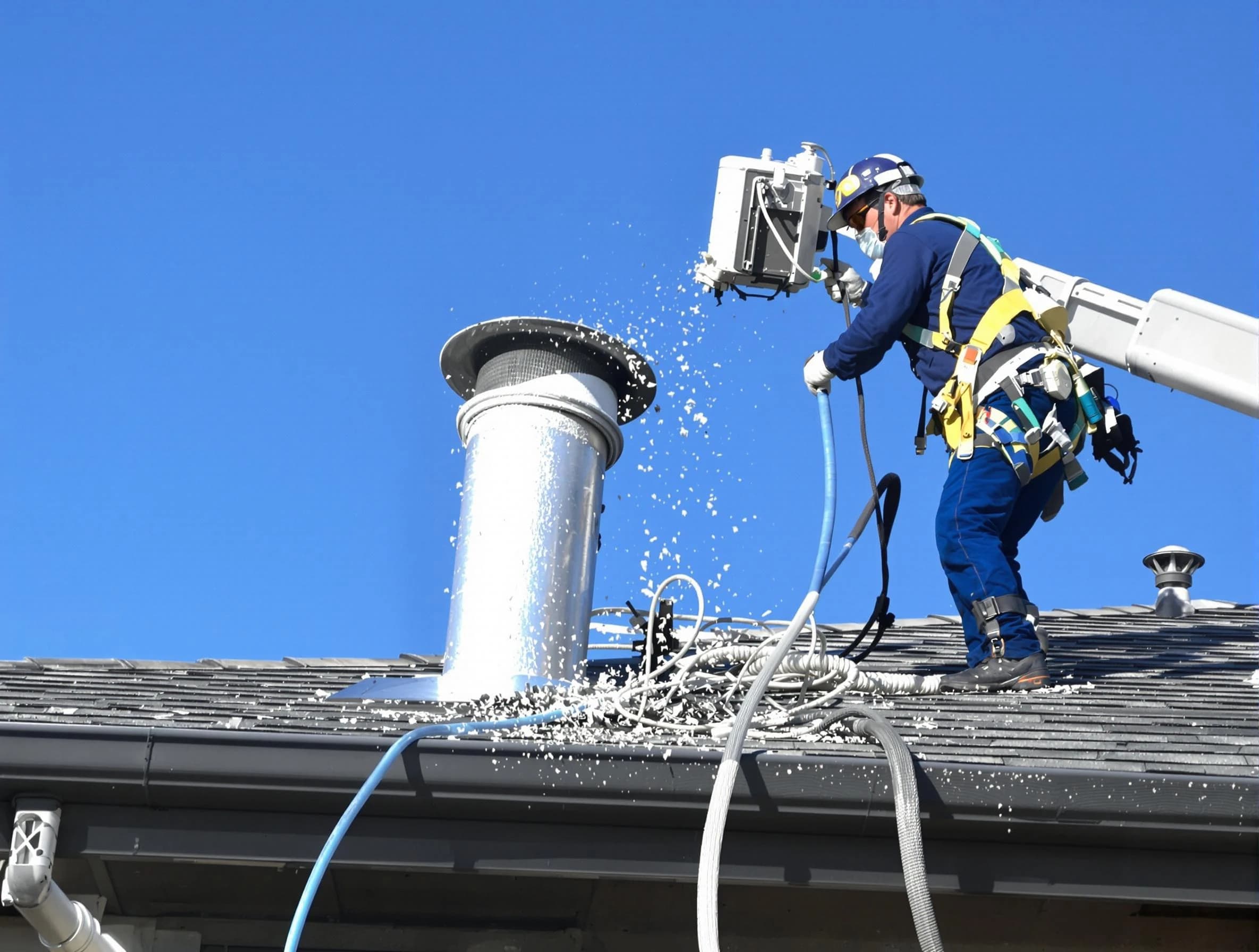 Kennesaw Dryer Vent Cleaning certified technician safely cleaning a roof-mounted dryer vent in Kennesaw