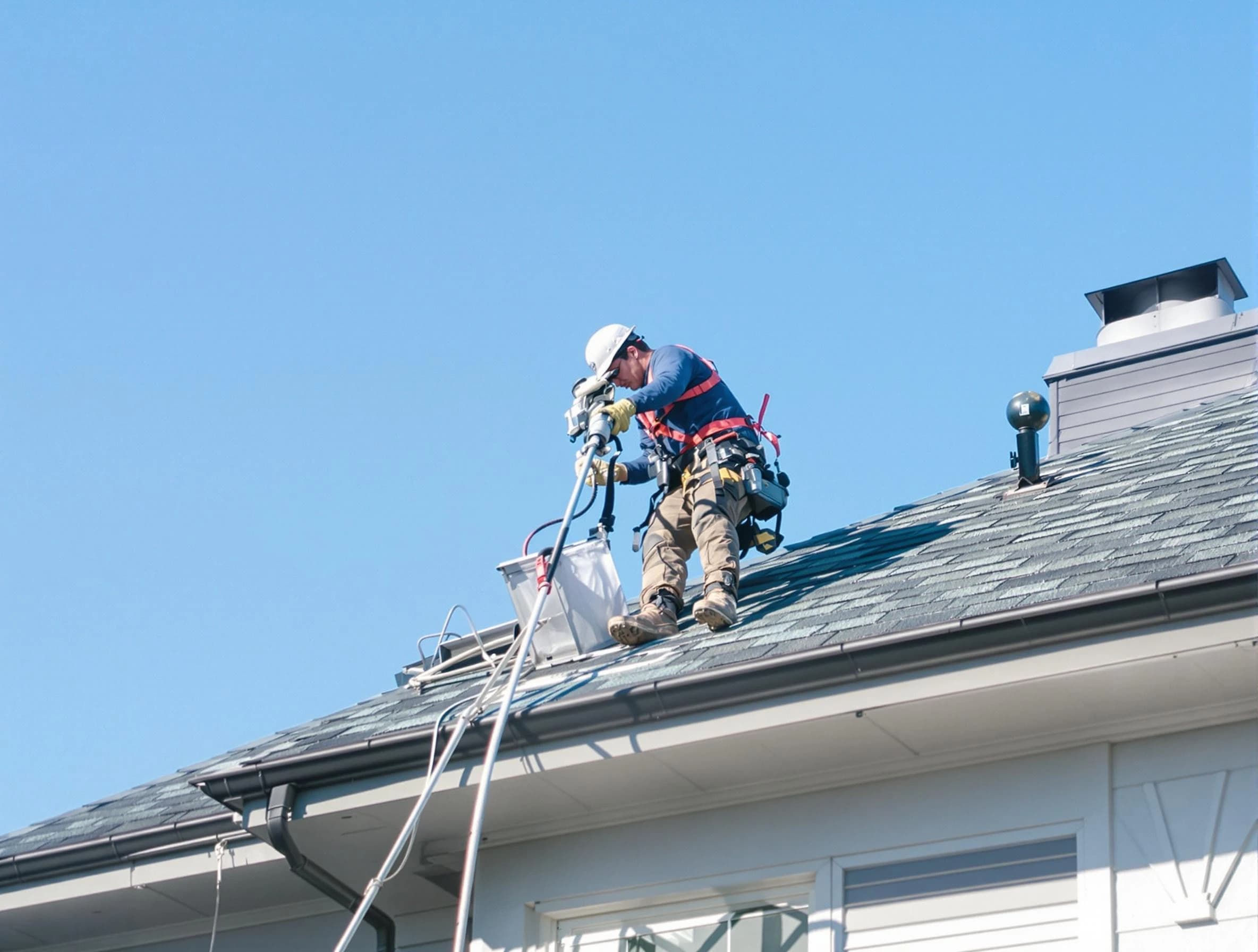 Kennesaw Dryer Vent Cleaning certified technician cleaning a roof-mounted dryer vent system in Kennesaw