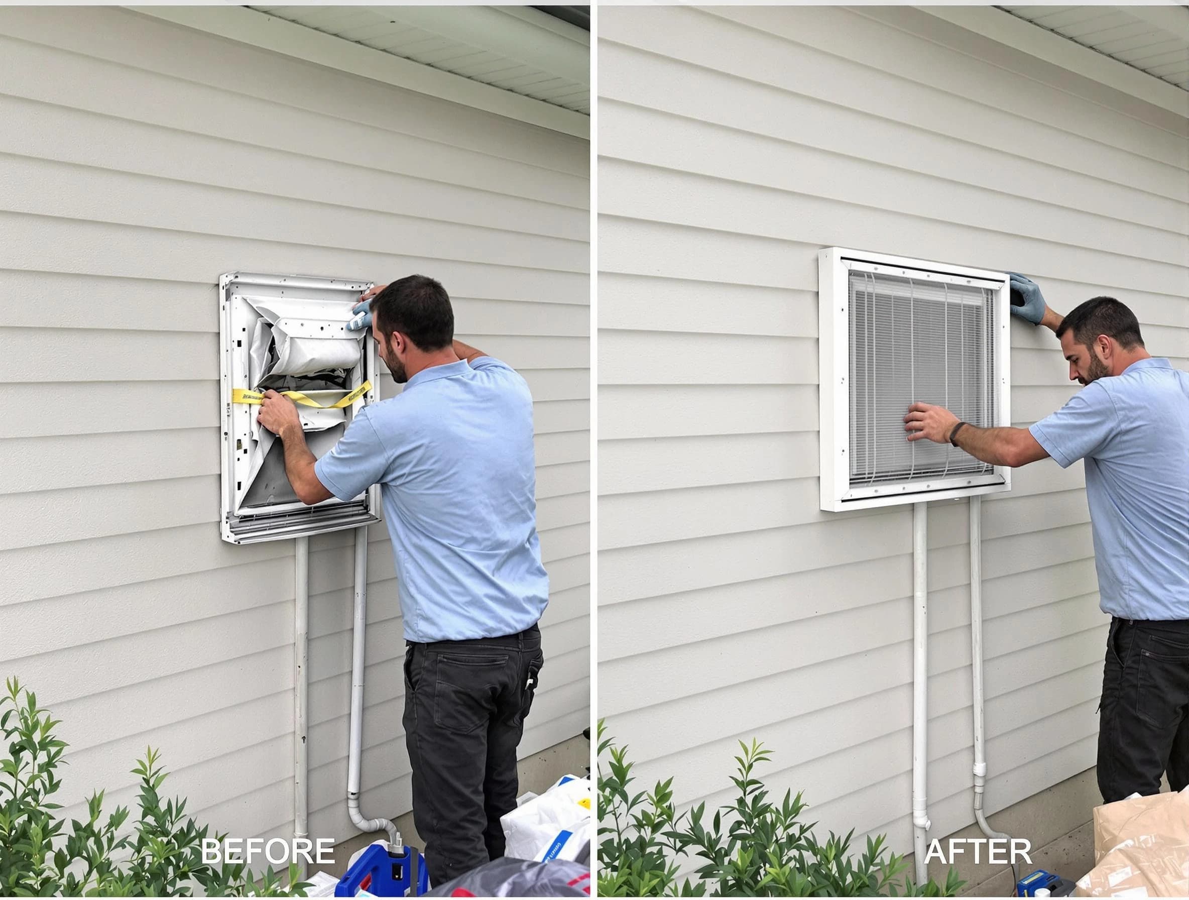 Kennesaw Dryer Vent Cleaning technician installing high-quality dryer vent cover at a residential property in Kennesaw