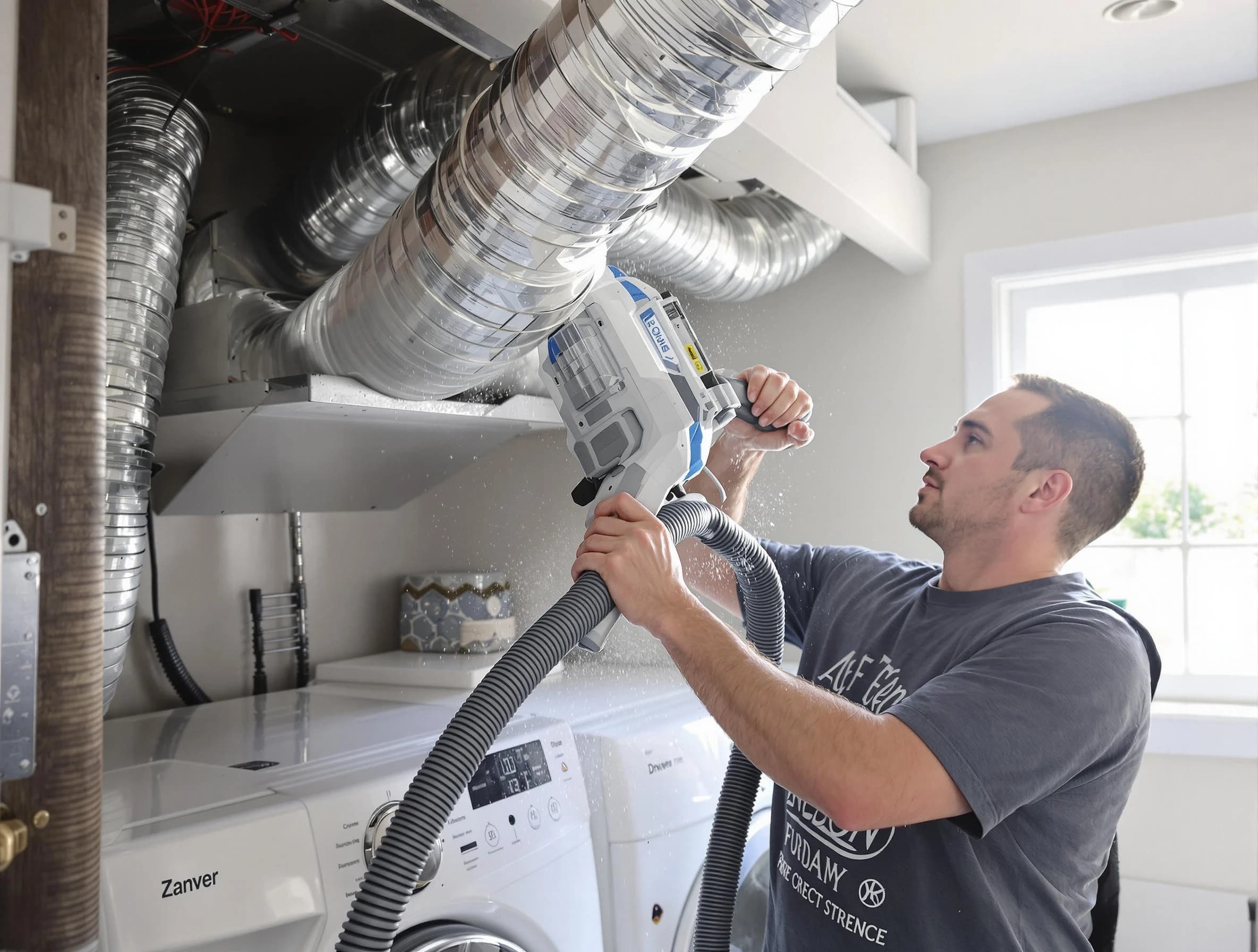 Kennesaw Dryer Vent Cleaning specialist cleaning deep within a dryer vent duct system in Kennesaw